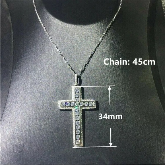 New Luxury 925 Silver Beautiful Cross Diamond Necklace - Picture 8 of 9